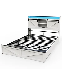 Streamdale Furniture Farmhouse Full Bed Frame w/ Storage Headboard, Drawers, Charging & Led Lights