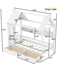 Streamdale Furniture Streamdale Twin House Bed with Storage Drawers and Window, Solid Wood