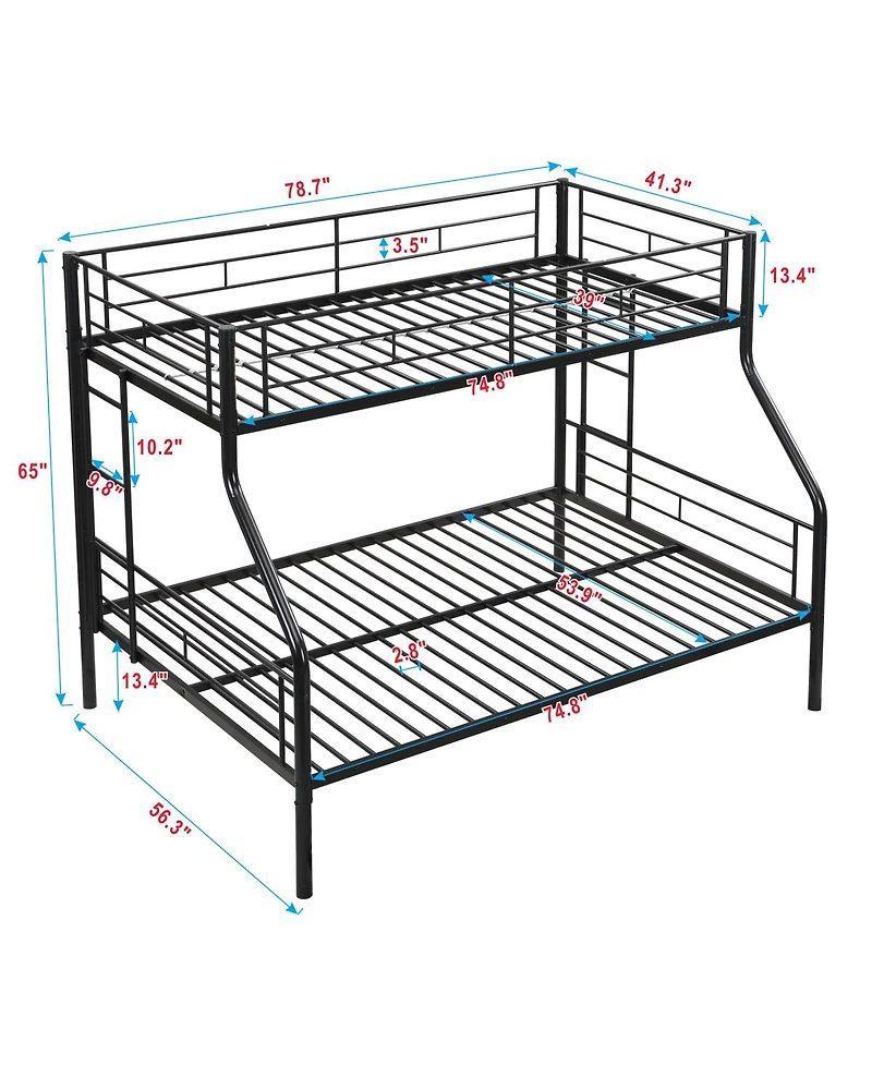 Streamdale Twin Over Full Metal Bunk Bed, No Box Spring, Large Storage, Easy Assemble