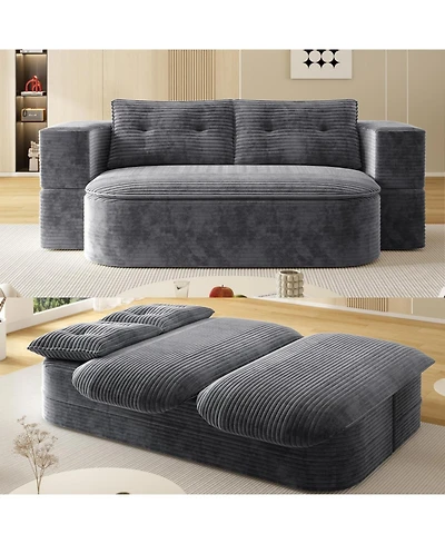Streamdale Furniture 78.7" Foldable Corduroy Sofa Bed with Blanket & Pillows