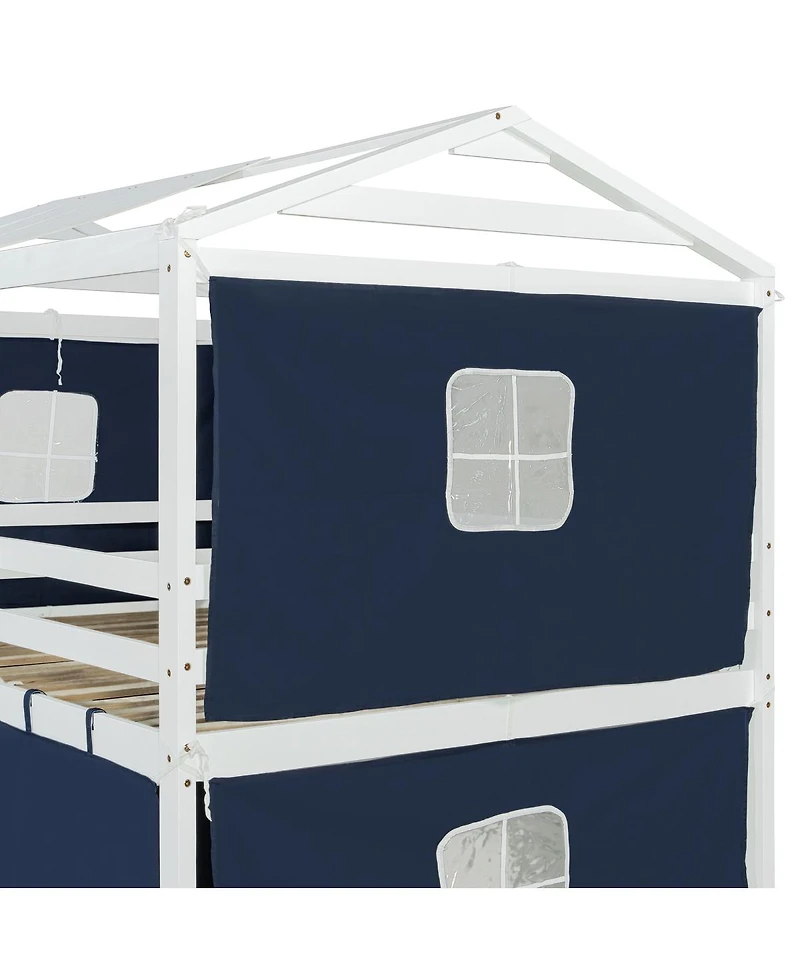 Streamdale Furniture Full Size Bunk Wood House Bed with Tent