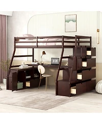 Streamdale Furniture Twin Size Loft Bed with 7 Drawers 2 Shelves and Desk - Espresso