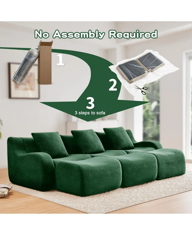 Streamdale Furniture Three-Seat Boneless Sofa, Teddy Fabric, No Assembly, Curved Armrest