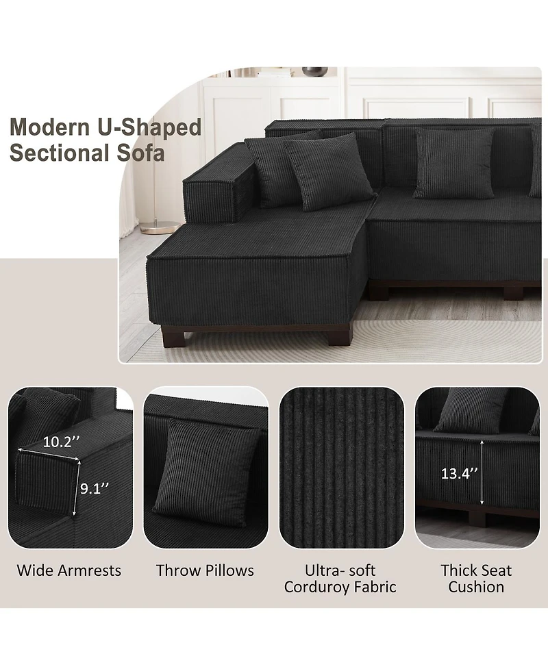 Streamdale Furniture Modern U-Shaped Sectional Sofa with Rgb Led Light Strip