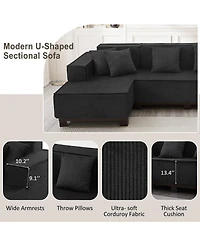 Streamdale Furniture Modern U-Shaped Sectional Sofa with Rgb Led Light Strip
