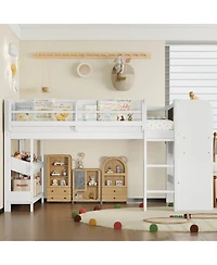 Streamdale Furniture Twin Loft Bed with Storage, Desk & Blackboard, White