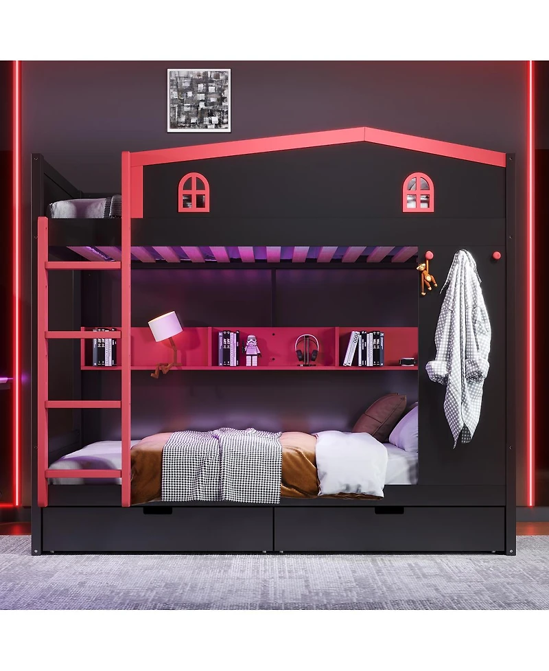 Streamdale Furniture Queen Bunk Bed with Storage, Solid Wood