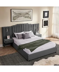 Streamdale Furniture Velvet Upholstered Bed Frame with Vertical Stripes