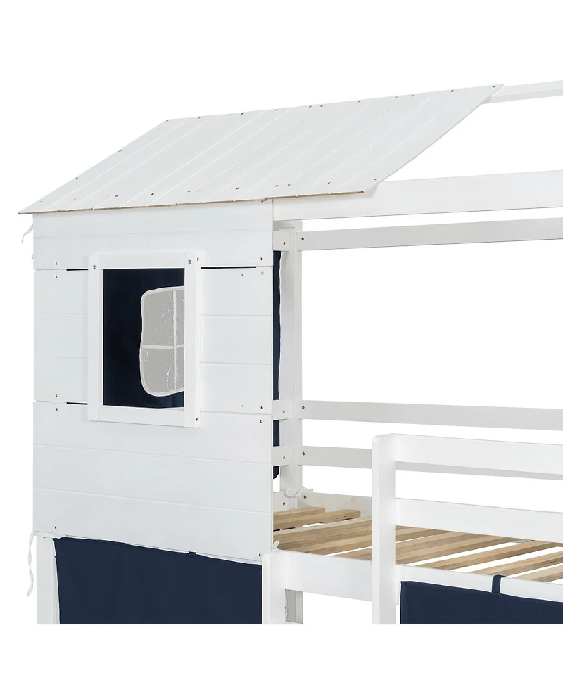 Streamdale Furniture Twin Size Bunk Wood House Bed with Tent