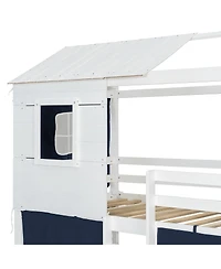 Streamdale Furniture Twin Size Bunk Wood House Bed with Tent
