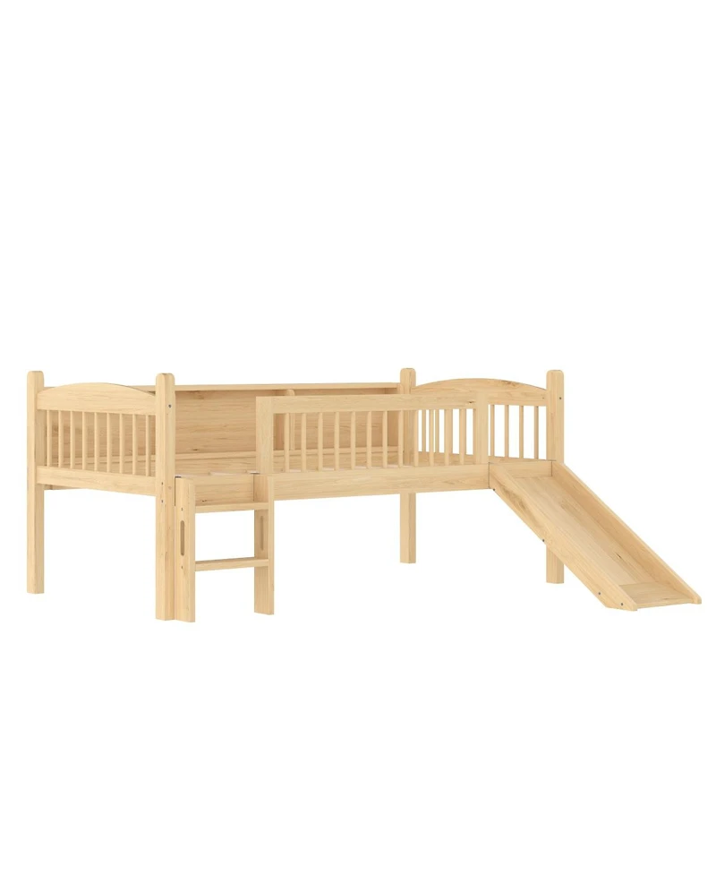 Streamdale Furniture Twin Xl Loft Bed with Storage Shelves, Led Lights, Guardrails, Natural