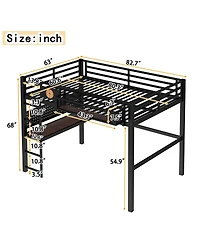 Streamdale Furniture Queen Size Loft Bed Frame with Desk and Storage