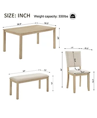 Streamdale Furniture 6 Piece Dining Table Set with Bench, Wooden Kitchen Table & 4 Upholstered Chairs