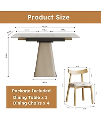 Streamdale Furniture Retractable Rock Slab Dining Table Set, 5-Piece Expandable Table with 4 Chairs