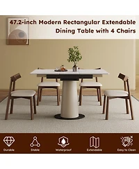 Streamdale Retractable Rock Slab Dining Table Set, 5-Piece Expandable Table with 4 Chairs