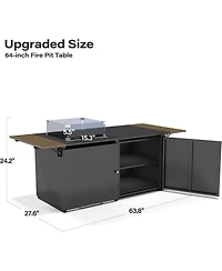 Decksplore Propane Fire Pit Table 64 Inch with Lid, 55, 000 Btu Gas Fire Pits for Outside Patio with Glass Wind Guard, Gray Glass Beads