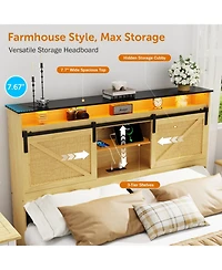 Streamdale Furniture Farmhouse Queen Storage Bed Frame with Headboard, Drawers, Charging & Led