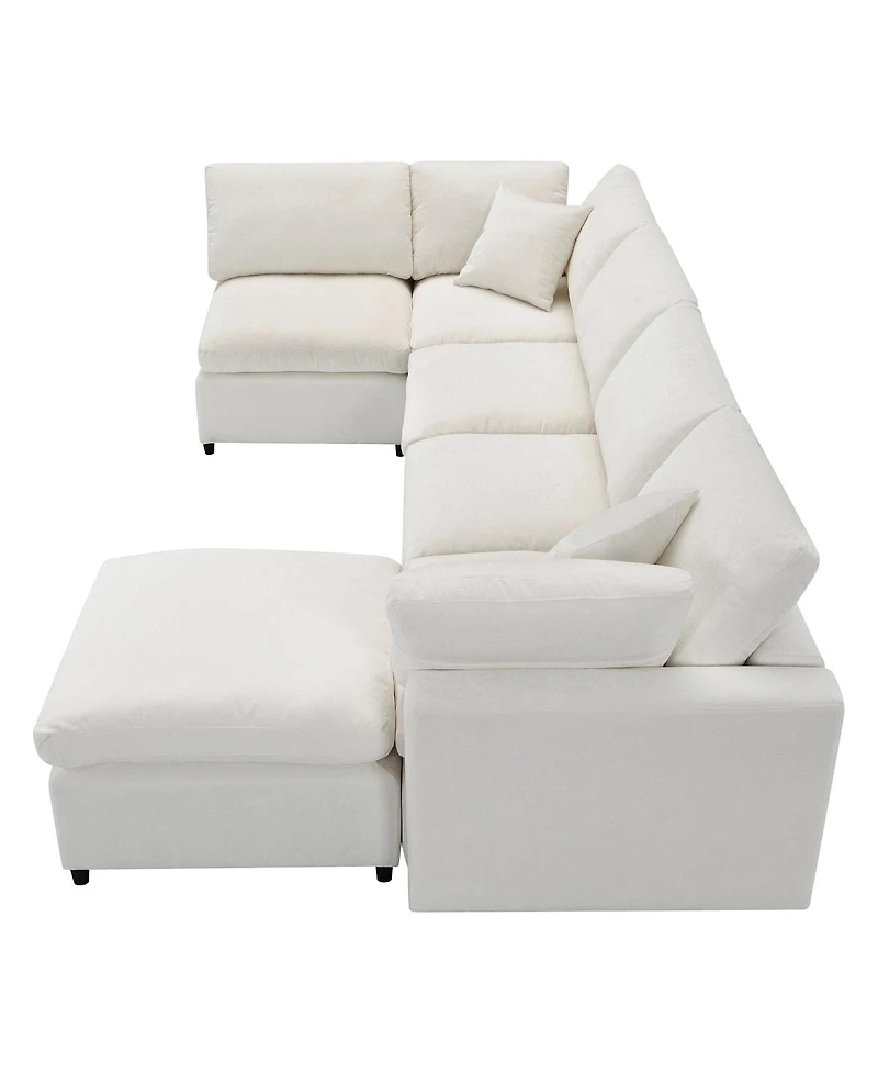 Streamdale Furniture 130" Modular Cloud Sofa Bed, 6-Seat Chenille Sectional Couch with Ottoman & Ottoman