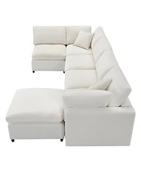 Streamdale Furniture 130" Modular Cloud Sofa Bed, 6-Seat Chenille Sectional Couch with Ottoman & Ottoman