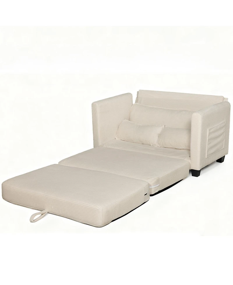 Streamdale Furniture 2-in-1 Convertible Corduroy Sofa Bed, 2-Seater Loveseat Sleeper with Storage