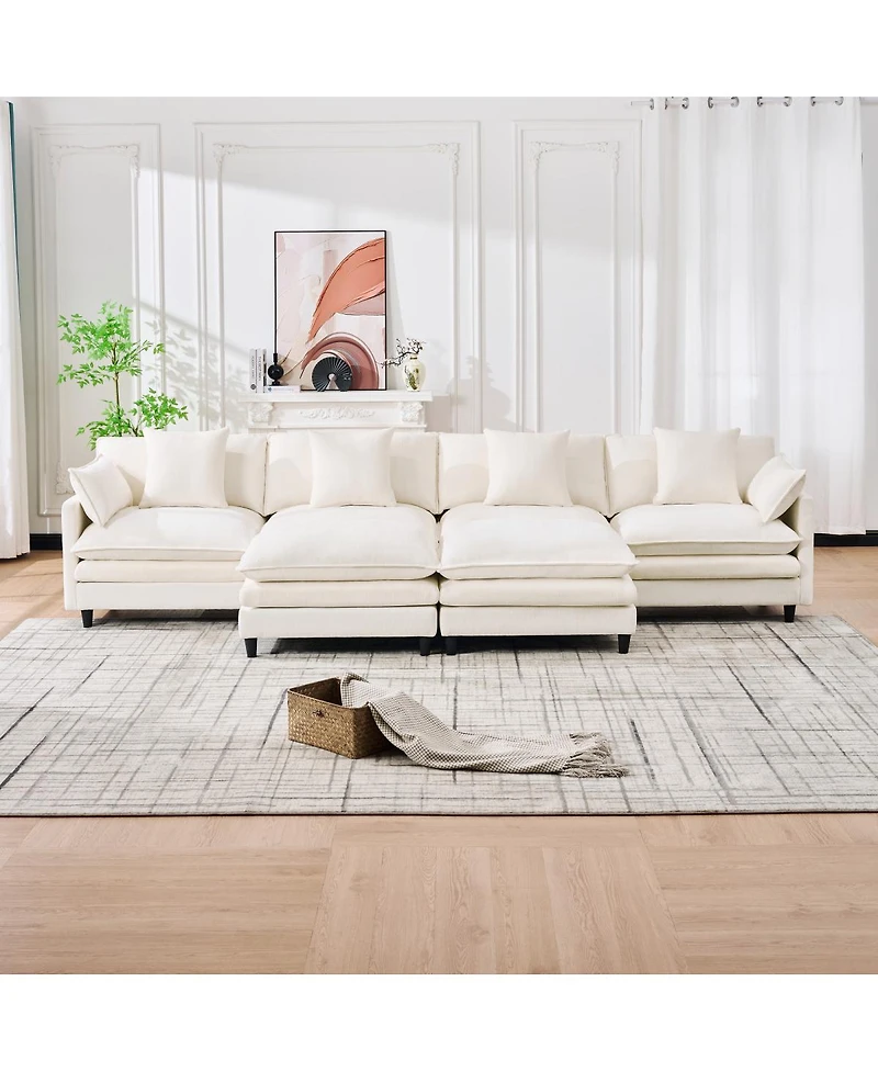 Streamdale Furniture U-shaped modular sectional sofa with 2 ottomans, 4 cushions, 2 pillows. Beige