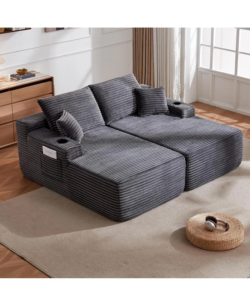 Streamdale Furniture 69" Cloud Sectional Couch, L-Shape & R-Shape Chaise, Deep Seat, Gray Plush Fabric