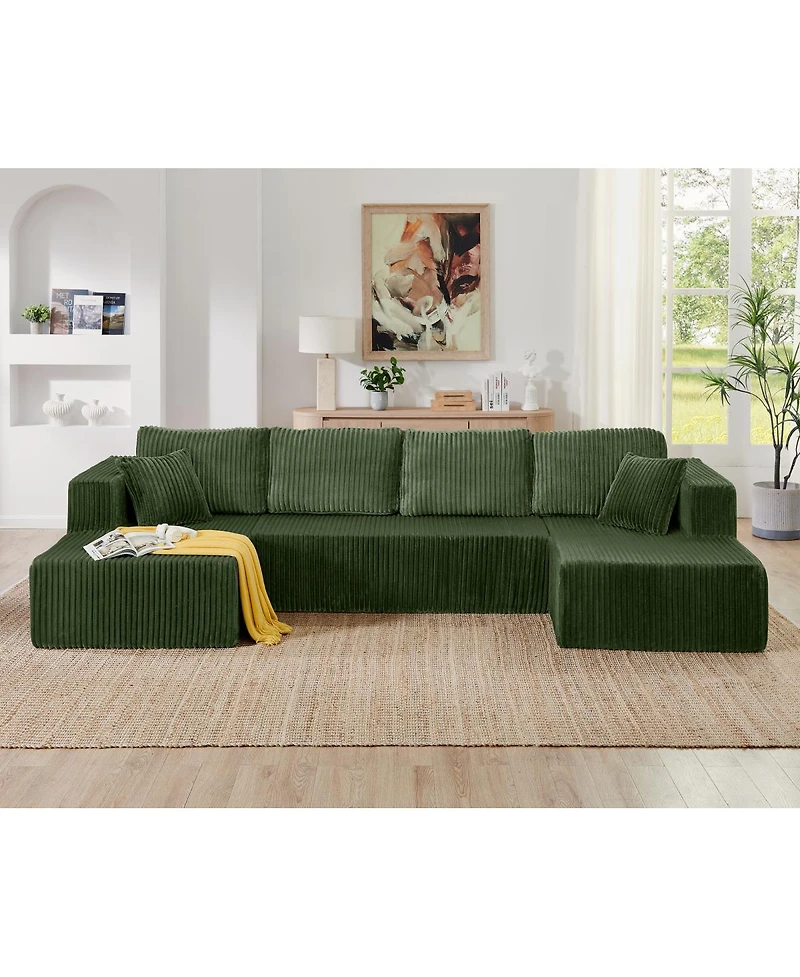 Streamdale Furniture U-shape Modular Corduroy Sofa, Modern Minimalist Sleeper Couch
