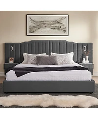 Streamdale Furniture King Size Velvet Upholstered Bed Frame with Vertical Stripes & Headboard