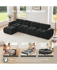 Streamdale Furniture L-shaped Velvet Tufted Sofa with Movable Ottoman