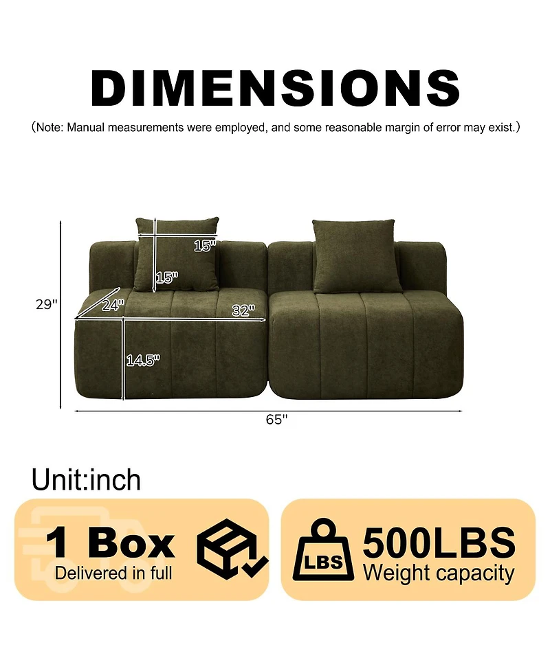 Streamdale Furniture Chenille Sectional Sofa with 2 Pillows, Symmetrical Modular for Living Room