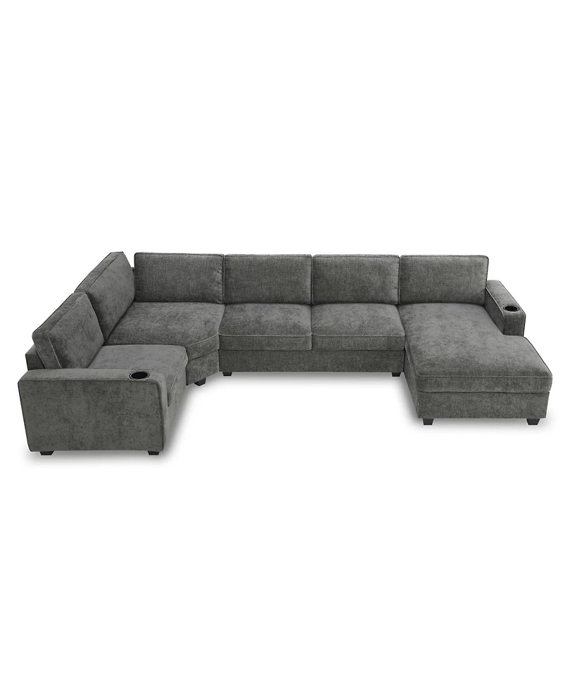 Streamdale Furniture U-Shaped Sectional Sofa, 6 Seat Chenille Corner Couch with Cup Holders & Chaise
