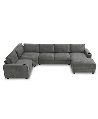 Streamdale Furniture U-Shaped Sectional Sofa, 6 Seat Chenille Corner Couch with Cup Holders & Chaise