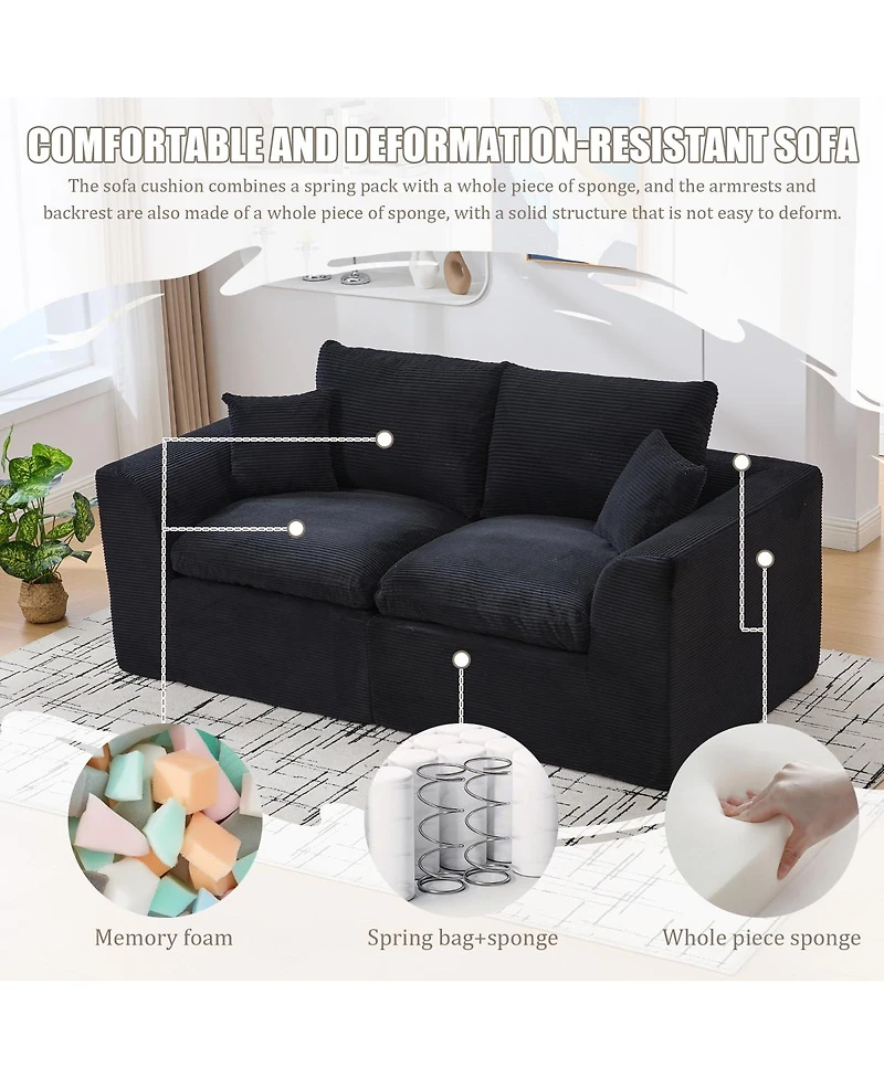 Streamdale Furniture Modular Sectional Sofa Cloud Couch, Comfy Modern 2 Seater with Removable Cushion Covers