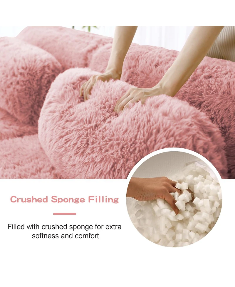 Streamdale Furniture 3-Seater Plush Fabric Sofa with Movable Ottoman, No Assembly Required, Pink