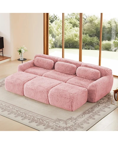 Streamdale Furniture 3-Seater Plush Fabric Sofa with Movable Ottoman, No Assembly Required, Pink