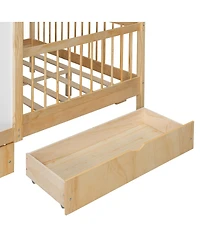 Streamdale Furniture Full Size House Bed with 2 Large Drawers, Side Bookshelf with Led Strip, Natural