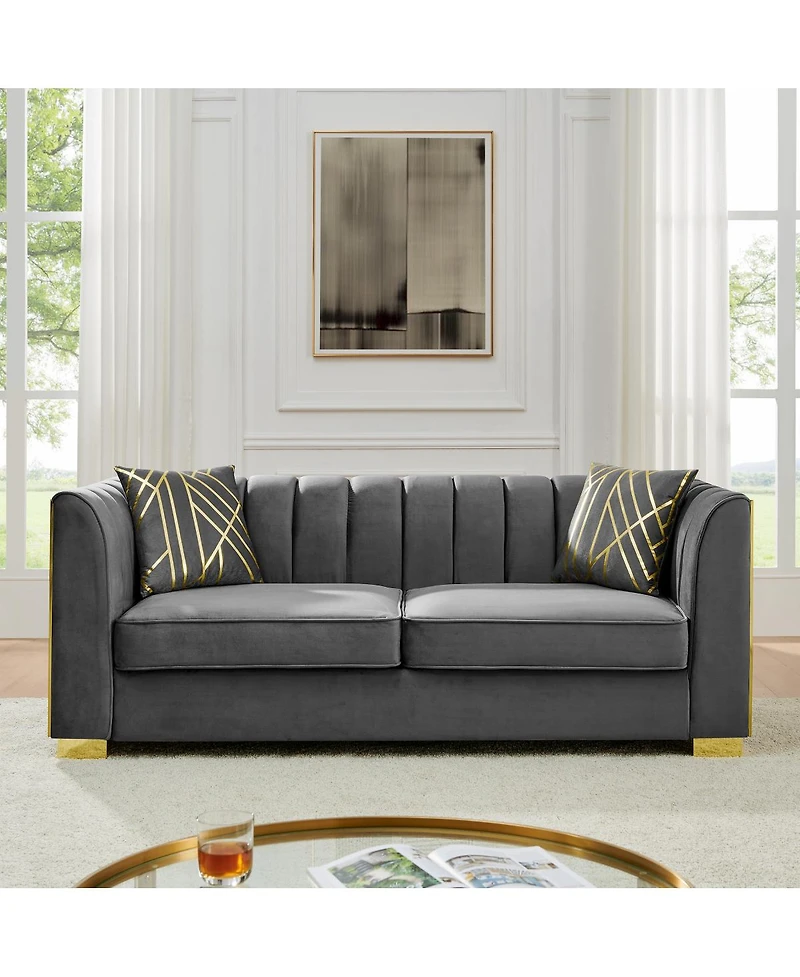 Streamdale Furniture Velvet Button Tufted Sofa Couch with 2 Pillows, 3 Seater Chesterfield Sofa Set