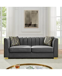 Streamdale Furniture Velvet Button Tufted Sofa Couch with 2 Pillows, 3 Seater Chesterfield Sofa Set