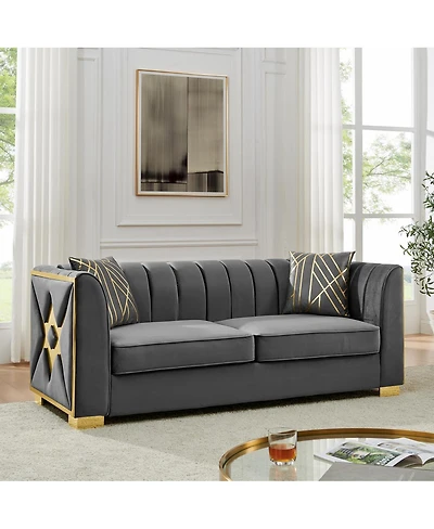 Streamdale Furniture Velvet Button Tufted Sofa Couch with 2 Pillows, 3 Seater Chesterfield Sofa Set
