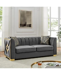 Streamdale Furniture Velvet Button Tufted Sofa Couch with 2 Pillows, 3 Seater Chesterfield Sofa Set