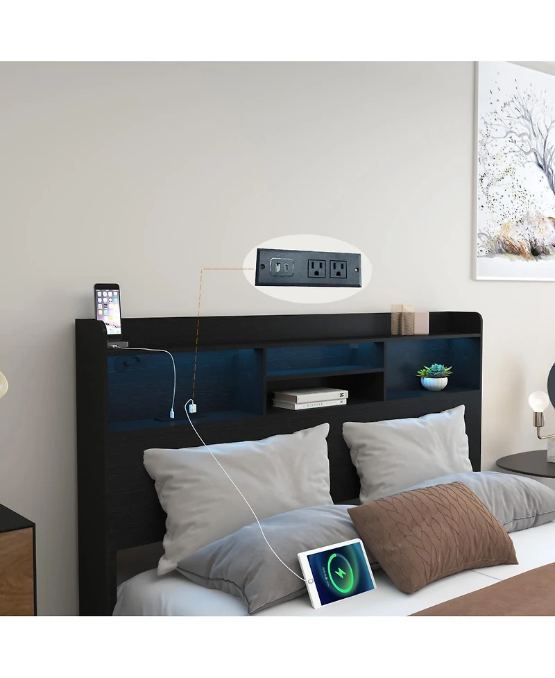 Streamdale Furniture Streamdale Queen Bed Frame with 4 Storage Drawers, Headboard, Led & Charging Station