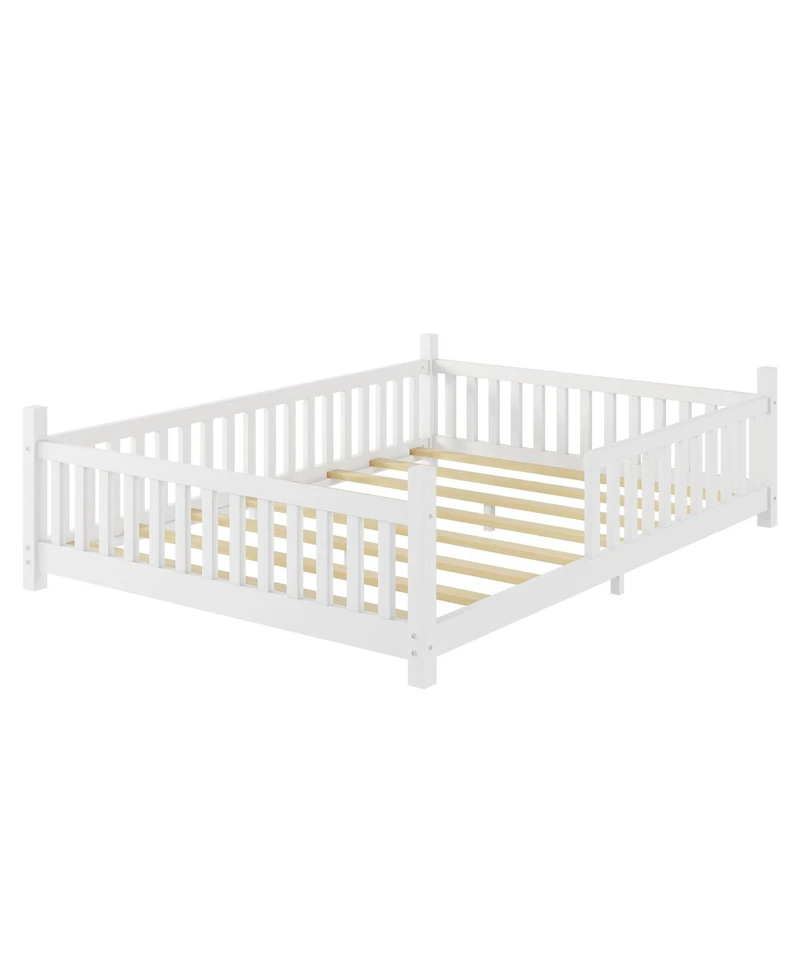 Streamdale Furniture House Bed with Light, Low Floor House Bed with Fence and Roof