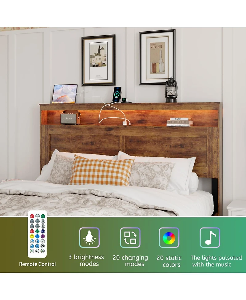 Streamdale Furniture Wood Queen Platform Bed Frame with Storage, Led Headboard, Usb