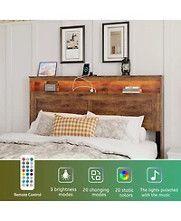 Streamdale Furniture Wood Queen Platform Bed Frame with Storage, Led Headboard, Usb