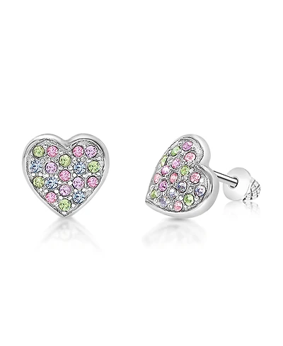 Chanteur Girls /Girl/Heart Multi-color Crystal White Gold Palladium Plating Screwstud Earring