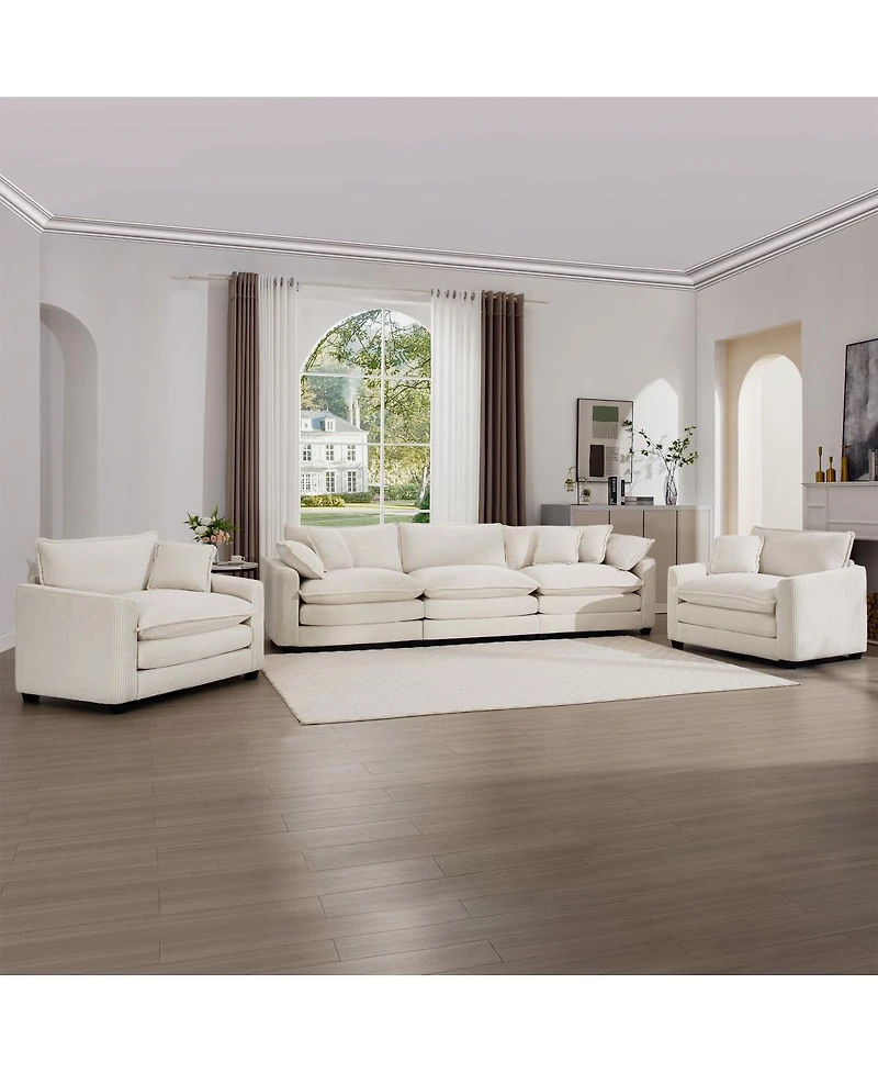 Streamdale Furniture Luxurious Corduroy 3-Piece Sofa Set (2 Single, 1 Three-Seater)