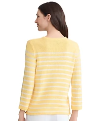Jones New York Petite Striped Open Crewneck Sweater