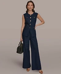 Donna Karan New York Womens Sleeveless Pinstripe Vest High Waist Wide Leg Pants