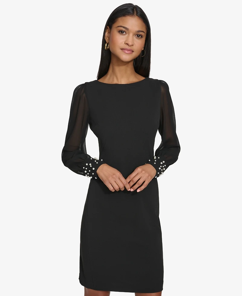 Karl Lagerfeld Paris Women's Illusion-Sleeve Beaded-Cuff Dress