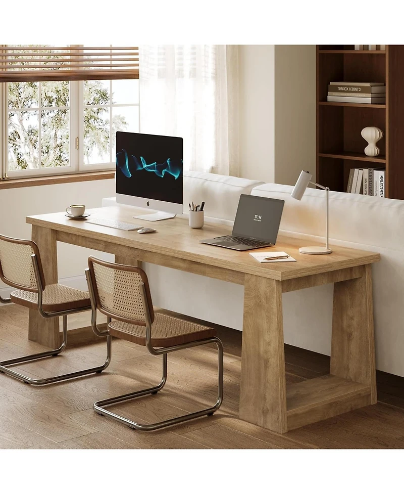 Tribesigns 86.6" Two Person Office Desk Computer Desk, Gaming Double Desks for 2 People, Wood Large Writing Table, Home Office Workstation for 2